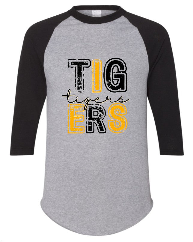 Unisex Three-Quarter Raglan Sleeve Baseball Jersey T-Shirt - Distressed Tigers
